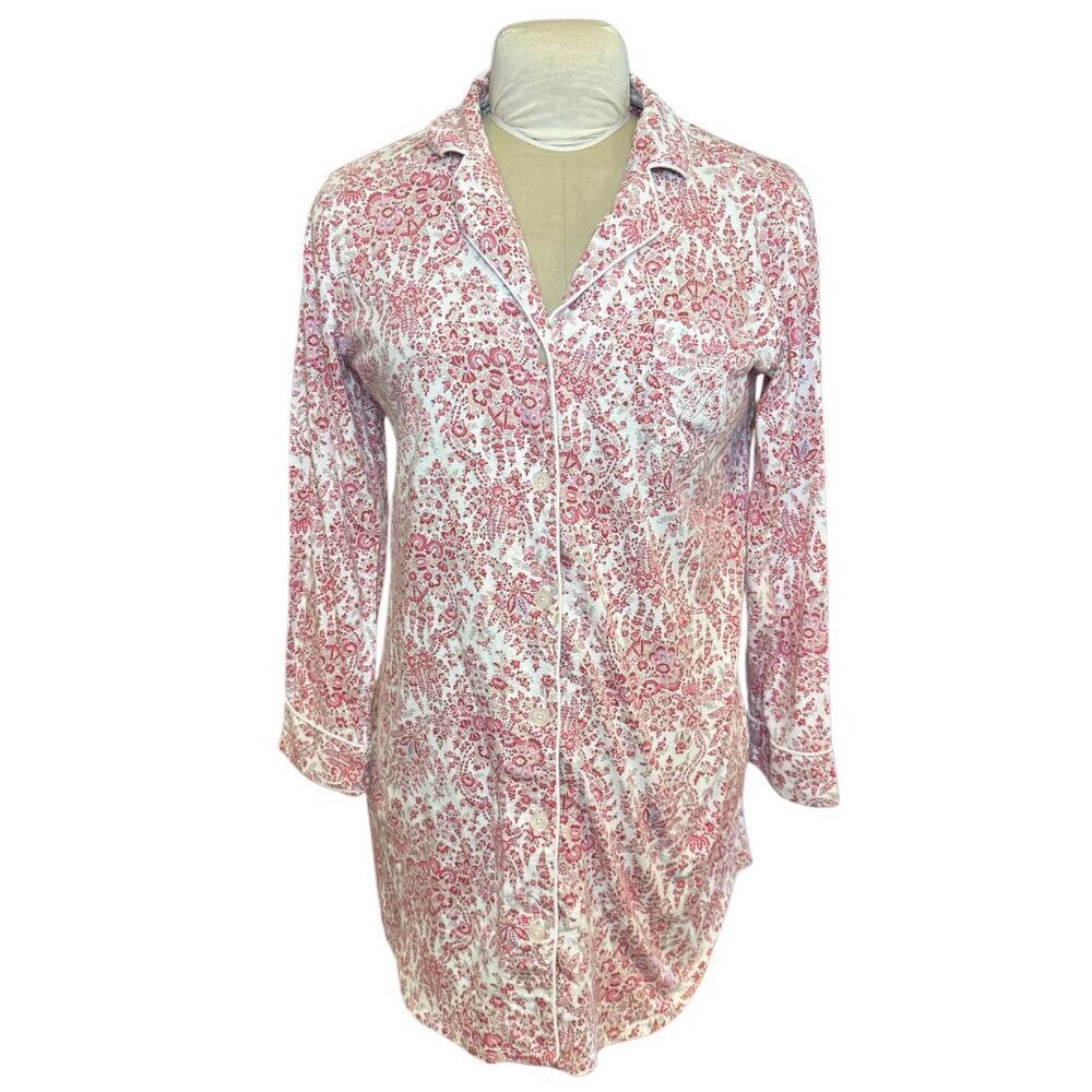 Lauren Ralph Lauren Flannel Sleep Shirt Sz. M Pink/White Floral Print. Cozy Comf